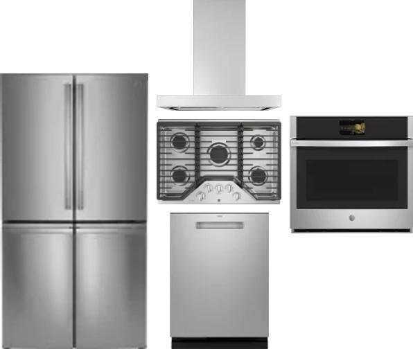5 Piece Package Includes Refrigerator, Cooktop, Wall Oven, Hood And Dishwasher